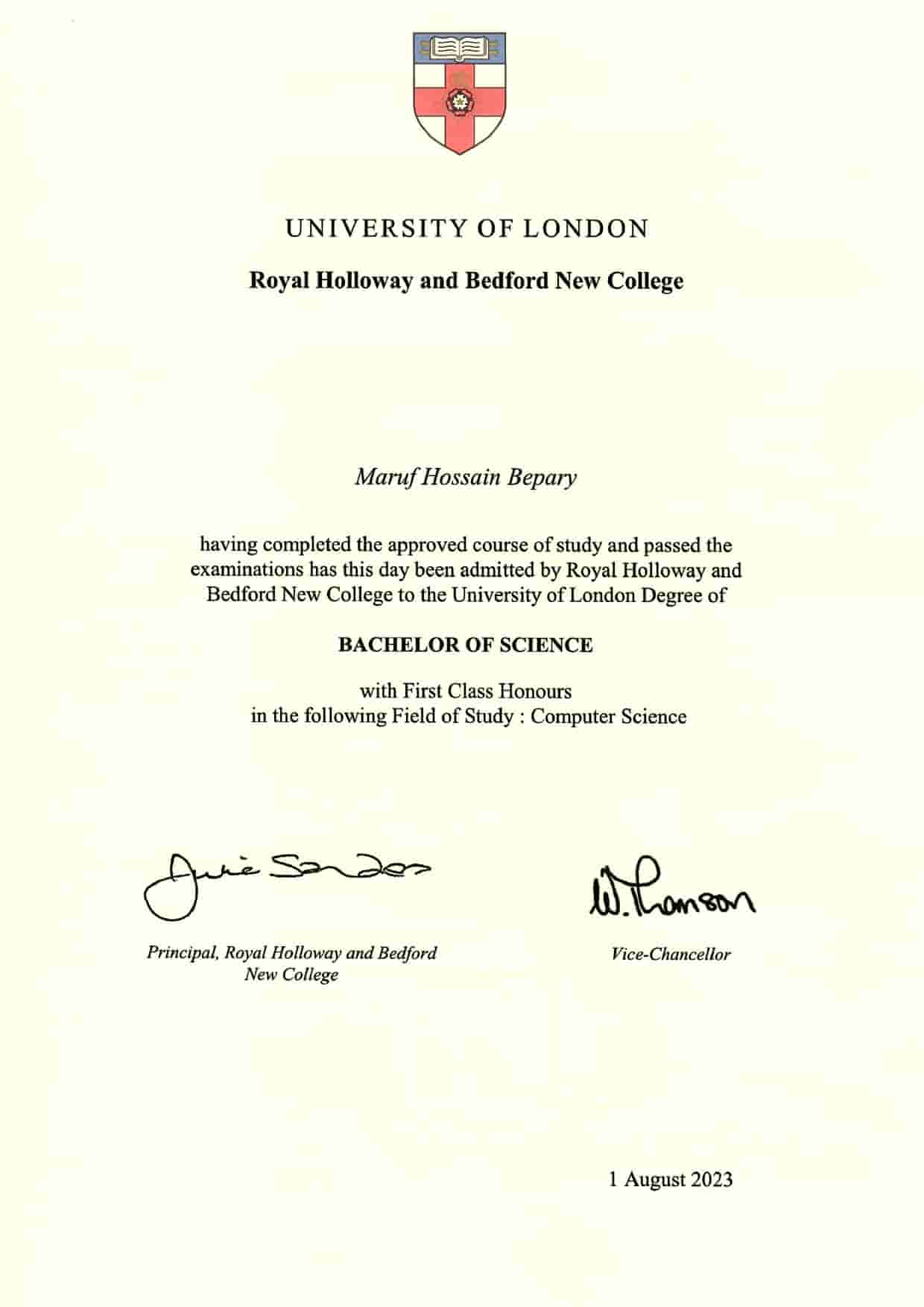 Computer Science certificate image